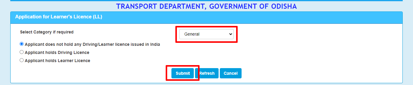 Application for New Learner Licence Online - LL Apply Online Odisha 2024 % Screenshot 265
