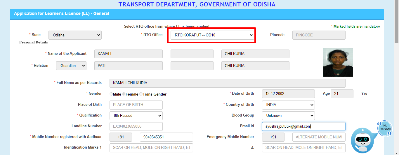 Application for New Learner Licence Online - LL Apply Online Odisha 2024 % Screenshot 271