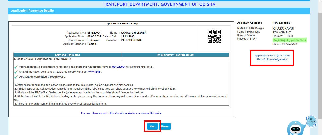 Application for New Learner Licence Online - LL Apply Online Odisha 2024 % Screenshot 286