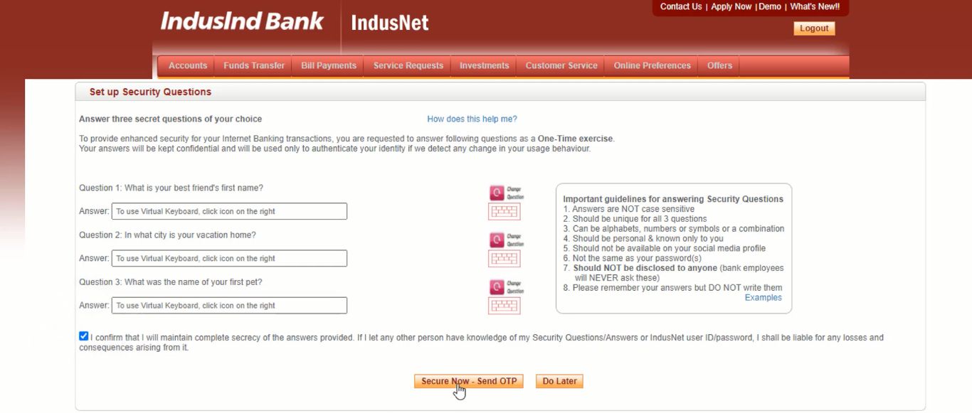 Indusind Net Banking New User - Registration, Login, Activation, Reset User ID and Password 2024 % Screenshot 572